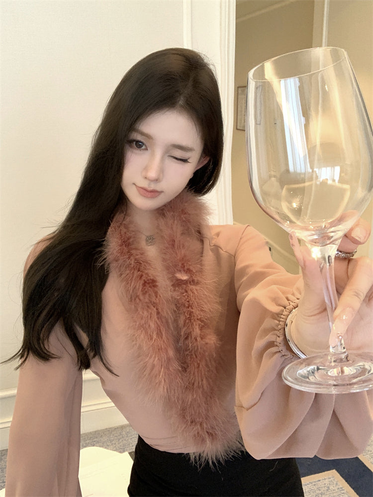 【tops】ファー切り替えブラウスG24413