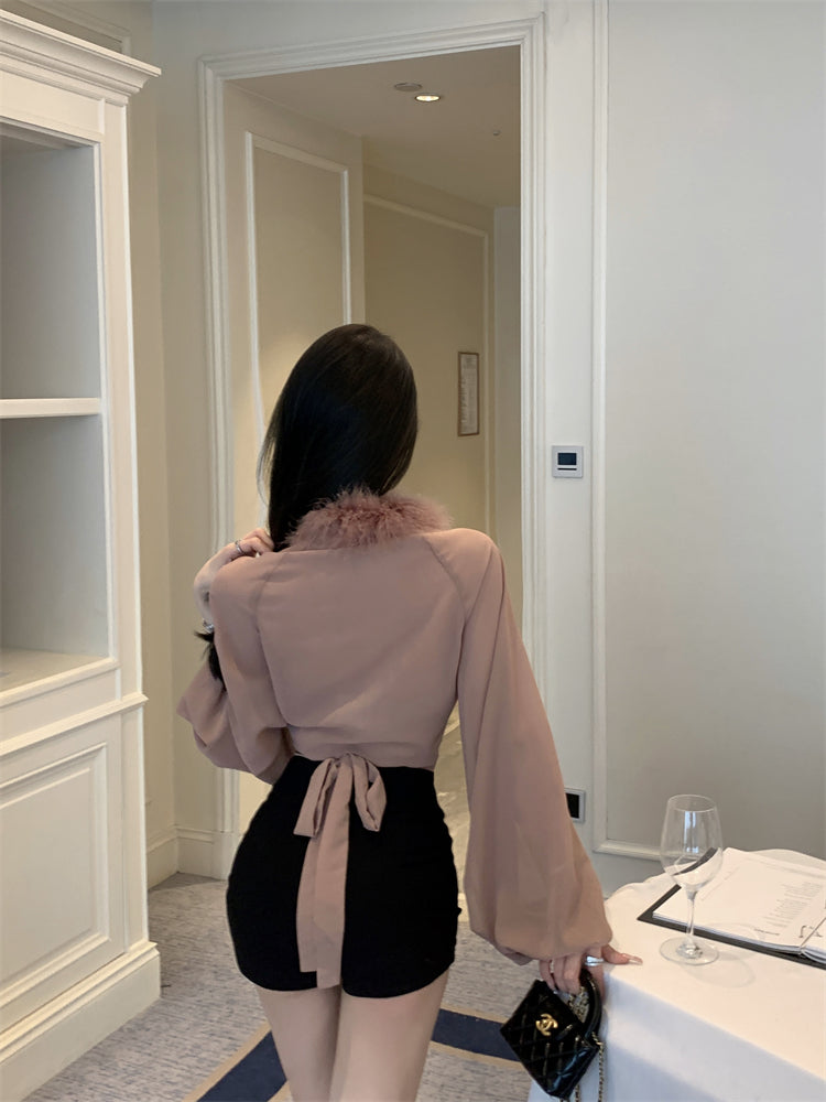 【tops】ファー切り替えブラウスG24413