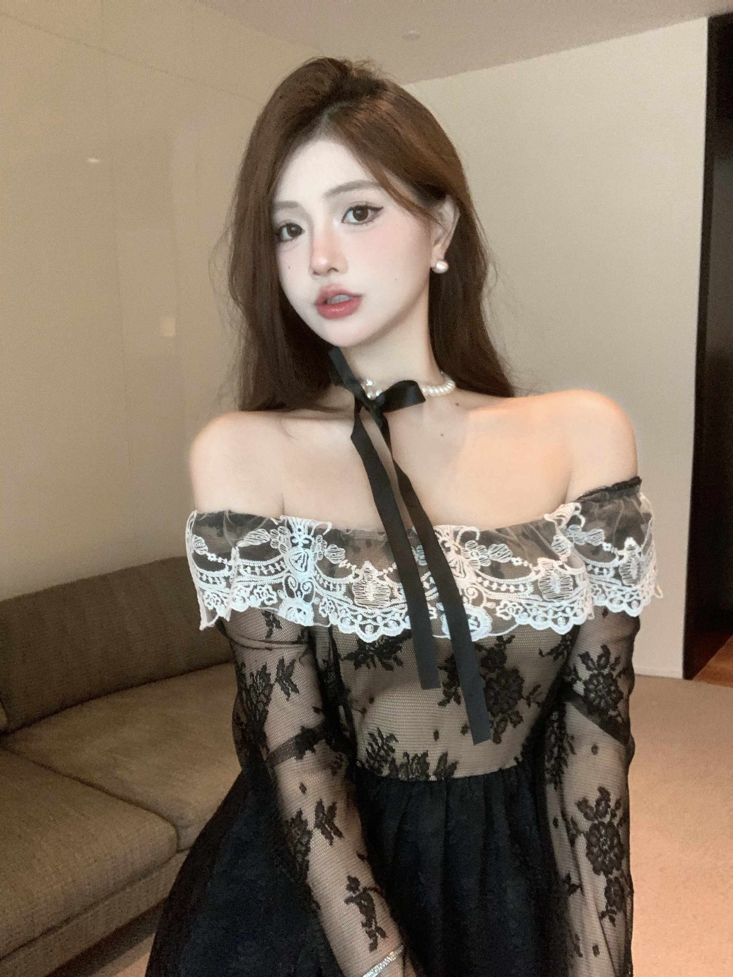 【dress】オフショルダーレースワンピースG24414