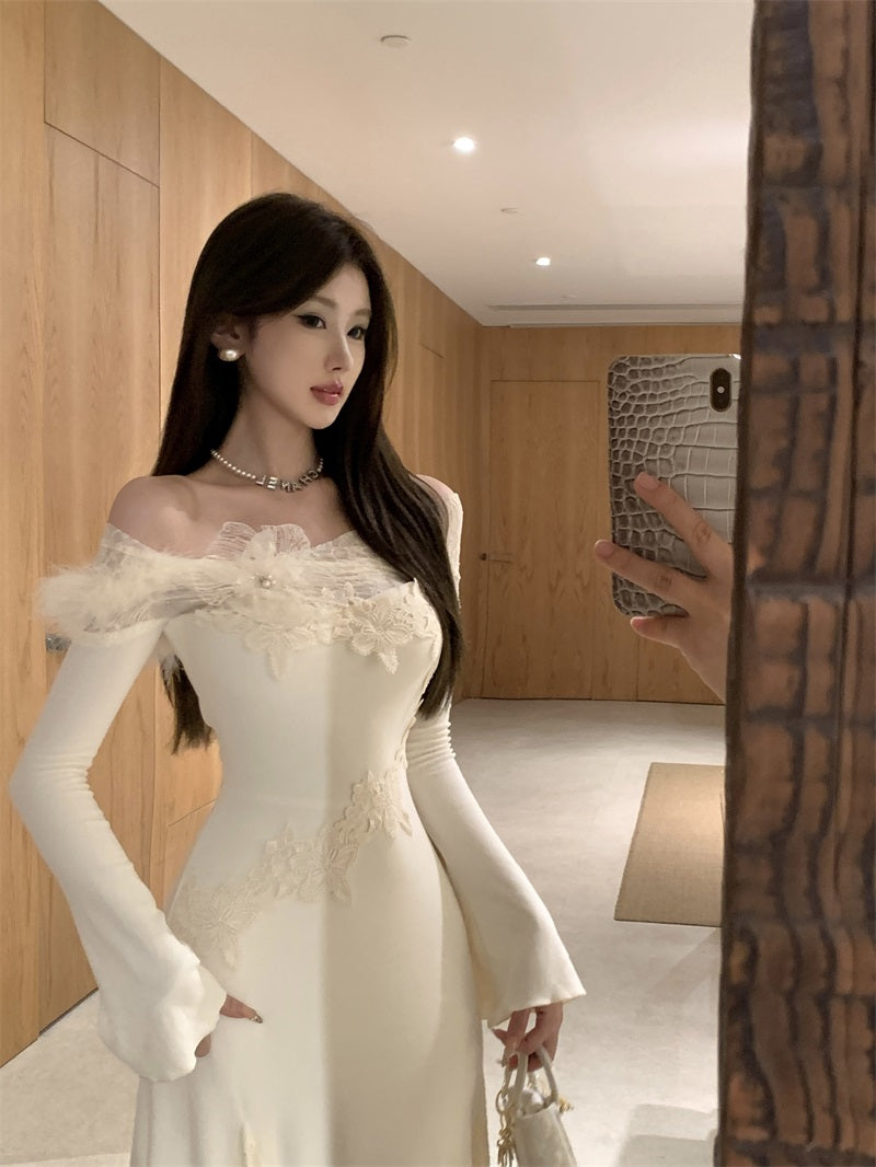 【dress】ニット切り替えレースワンピースG24415