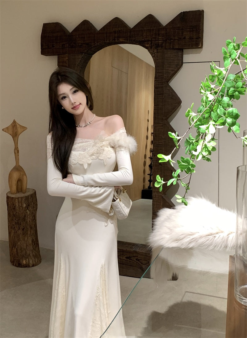 【dress】ニット切り替えレースワンピースG24415