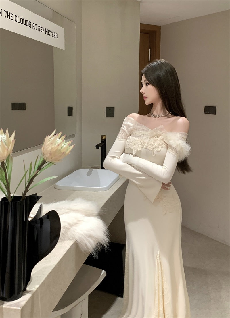 【dress】ニット切り替えレースワンピースG24415