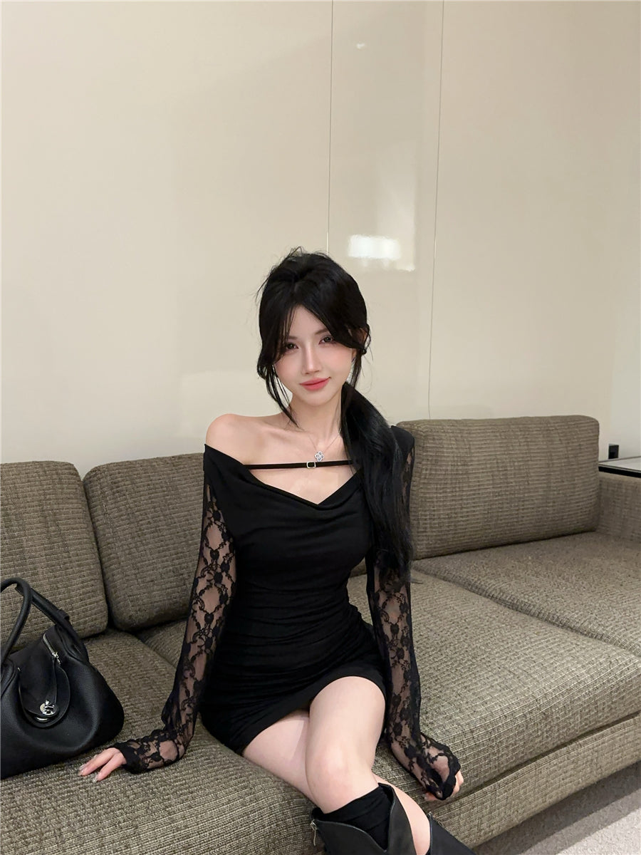 【dress】オフショルダーレースタイトワンピースG24416