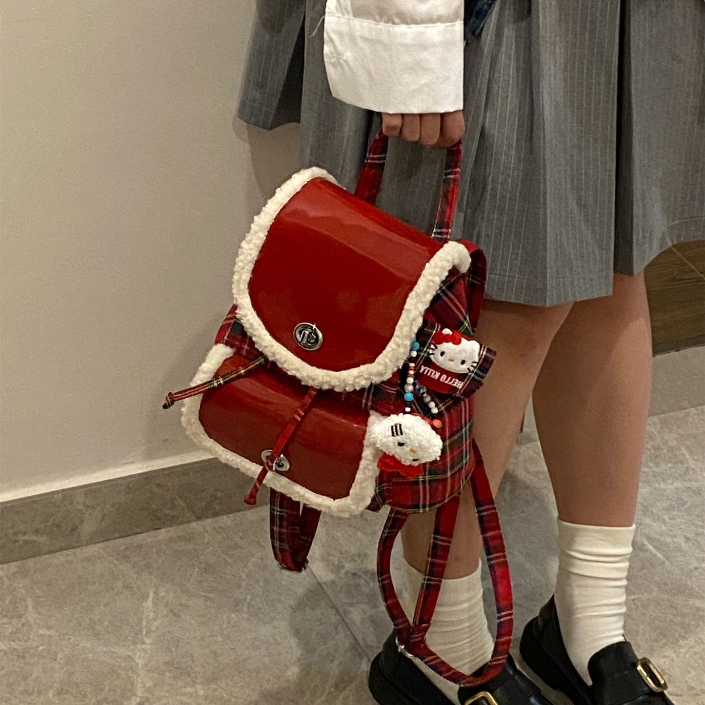 【小物】クリスマスラムズウールリュックバックG24422