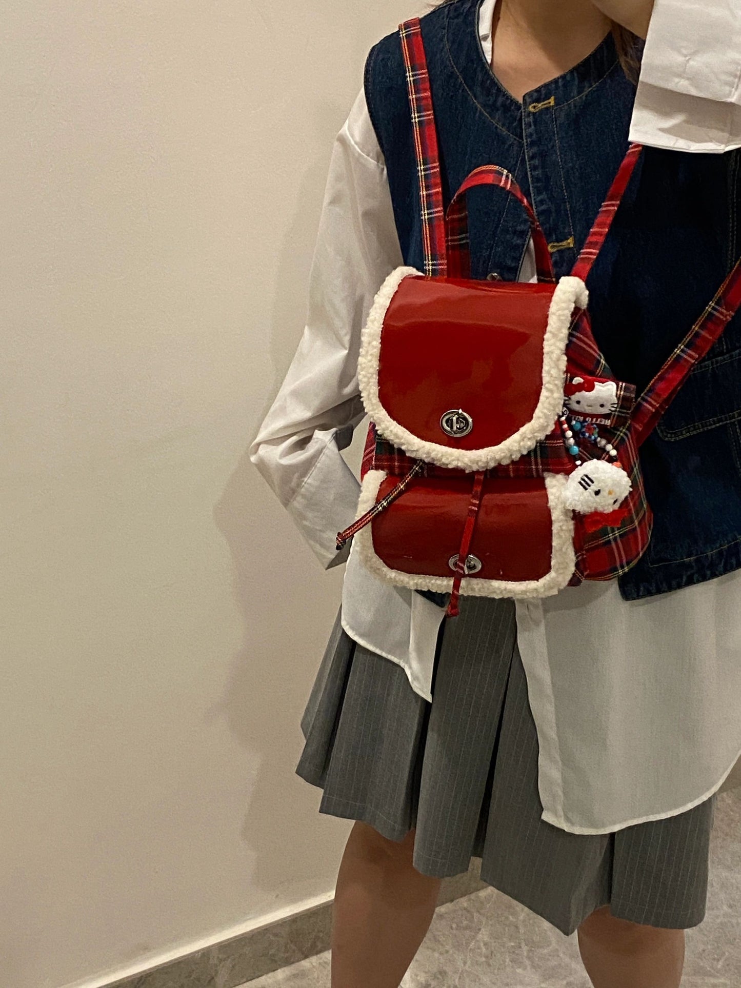 【小物】クリスマスラムズウールリュックバックG24422