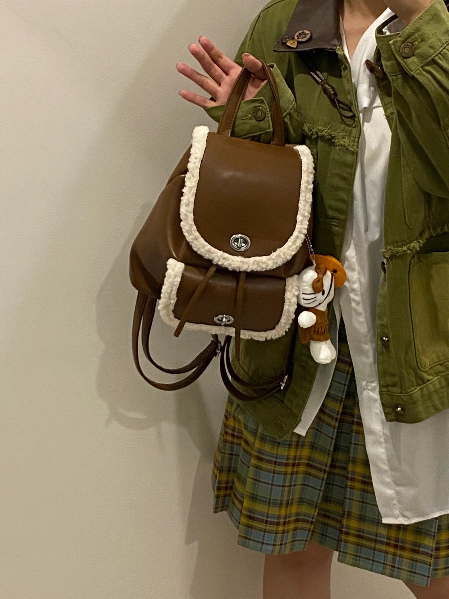 【小物】クリスマスラムズウールリュックバックG24422