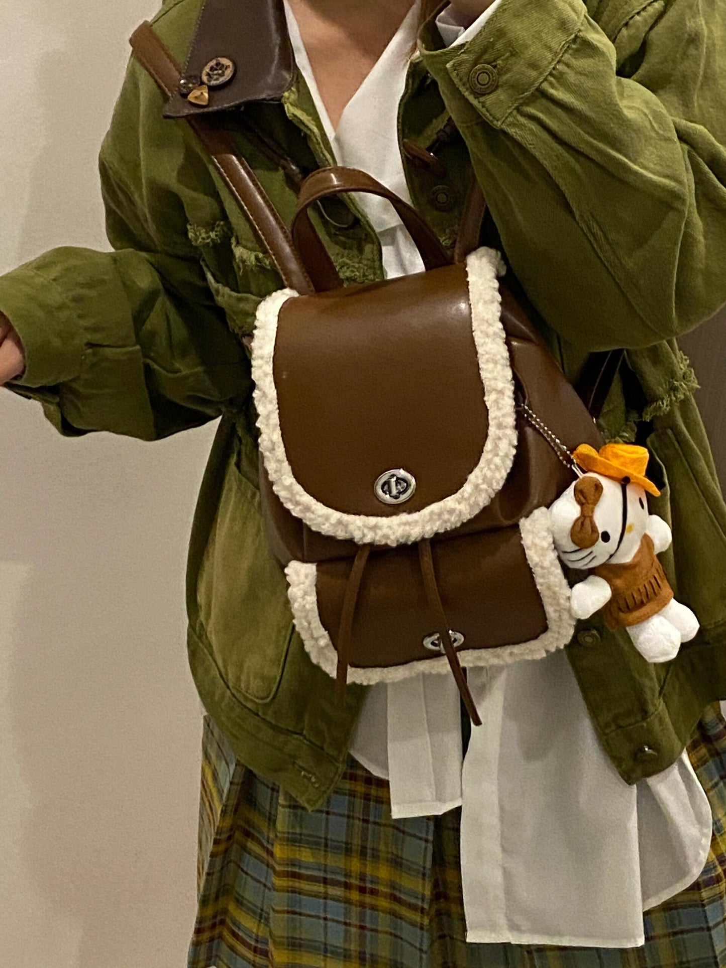 【小物】クリスマスラムズウールリュックバックG24422