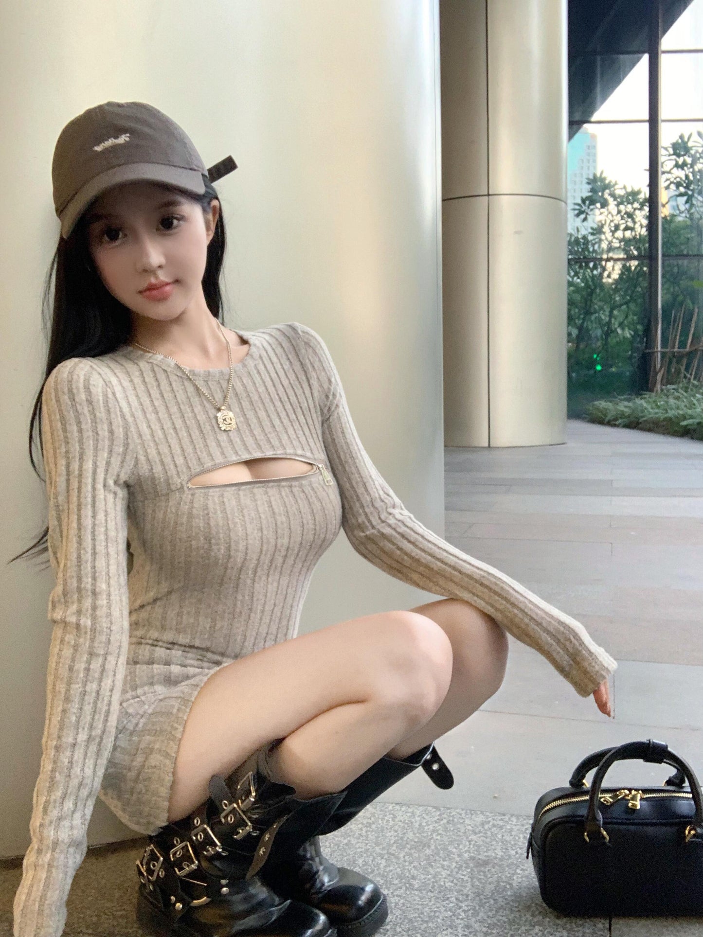 【dress】タイト長袖ニットワンピースG24433