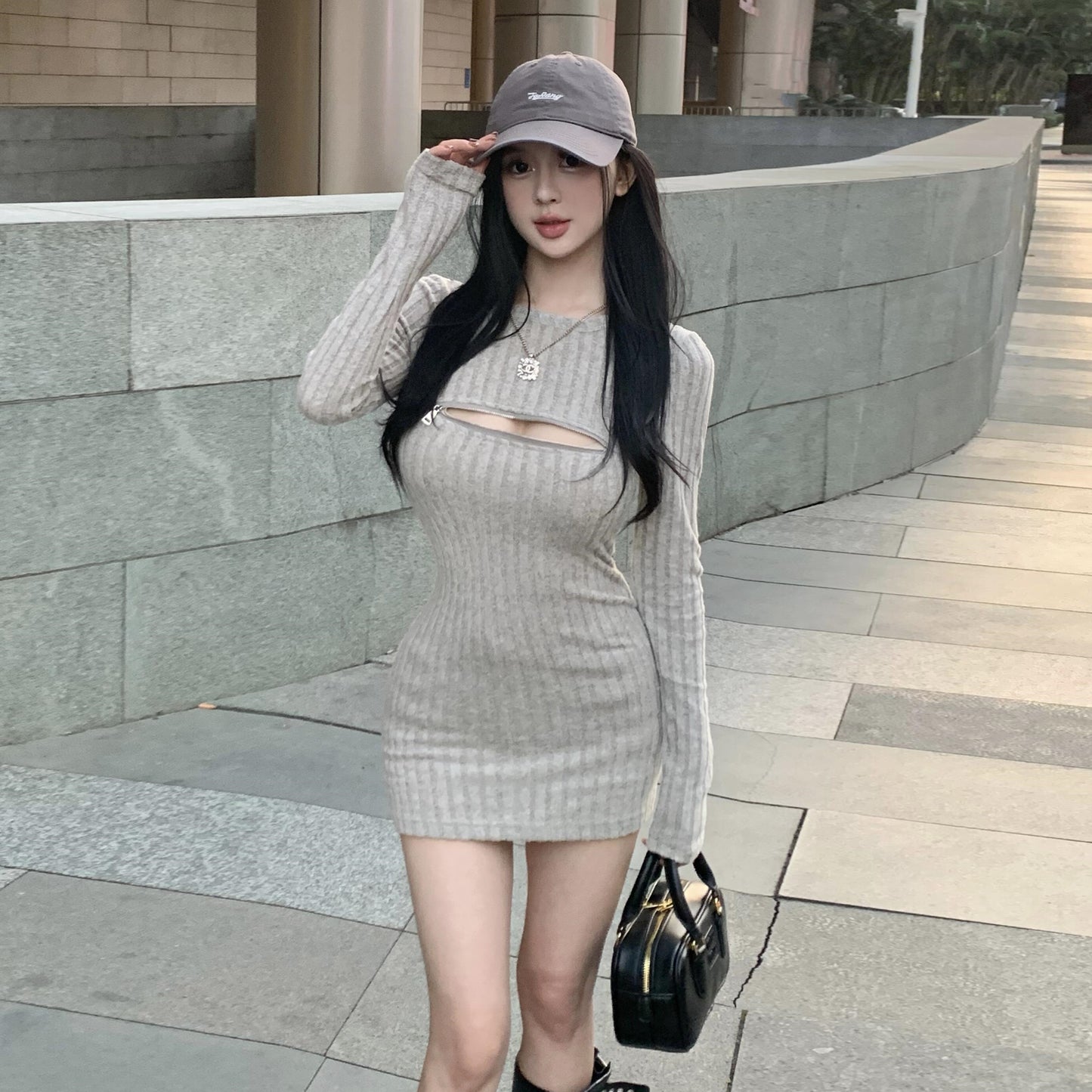 【dress】タイト長袖ニットワンピースG24433