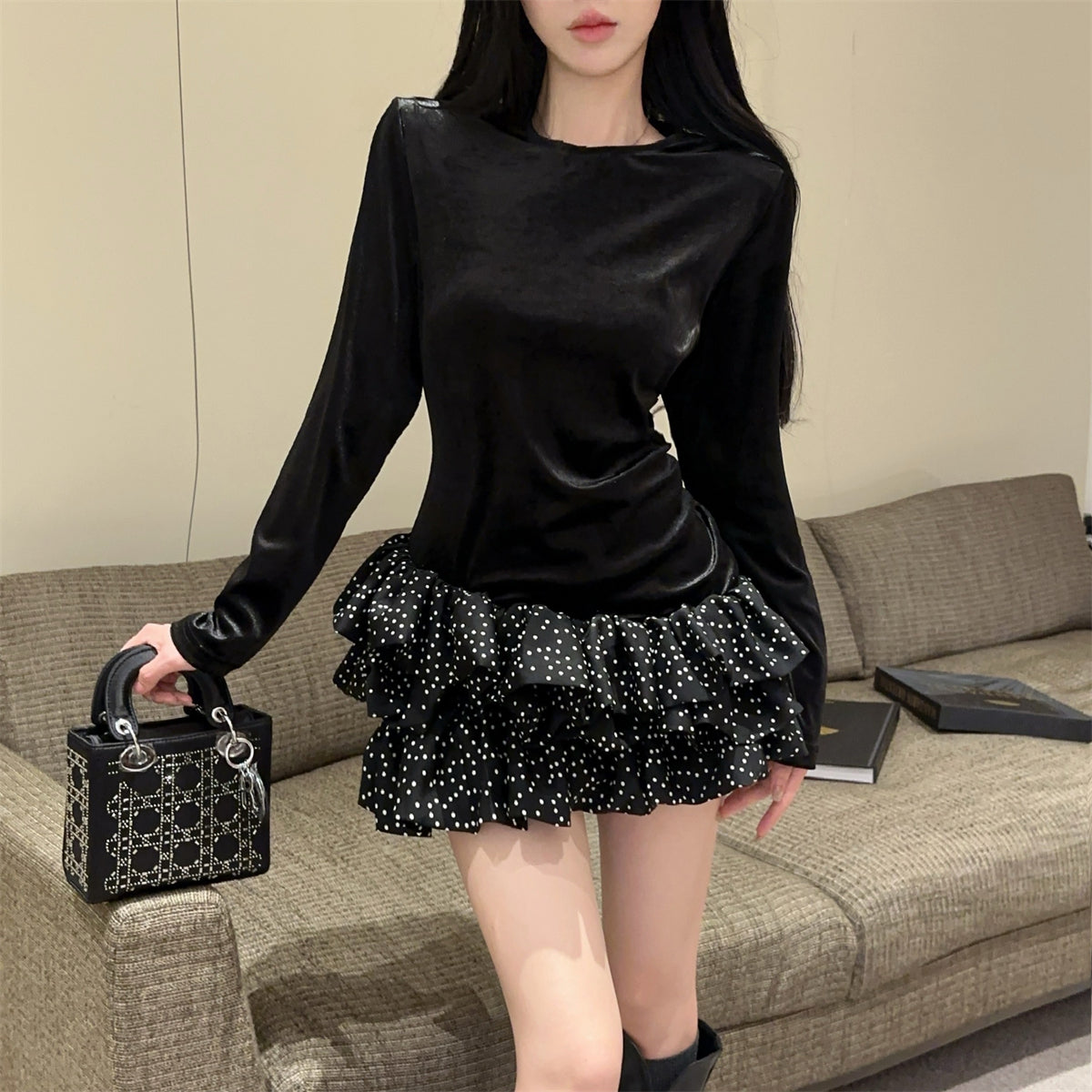 【dress】フランス風切り替えフリルワンピースG24434