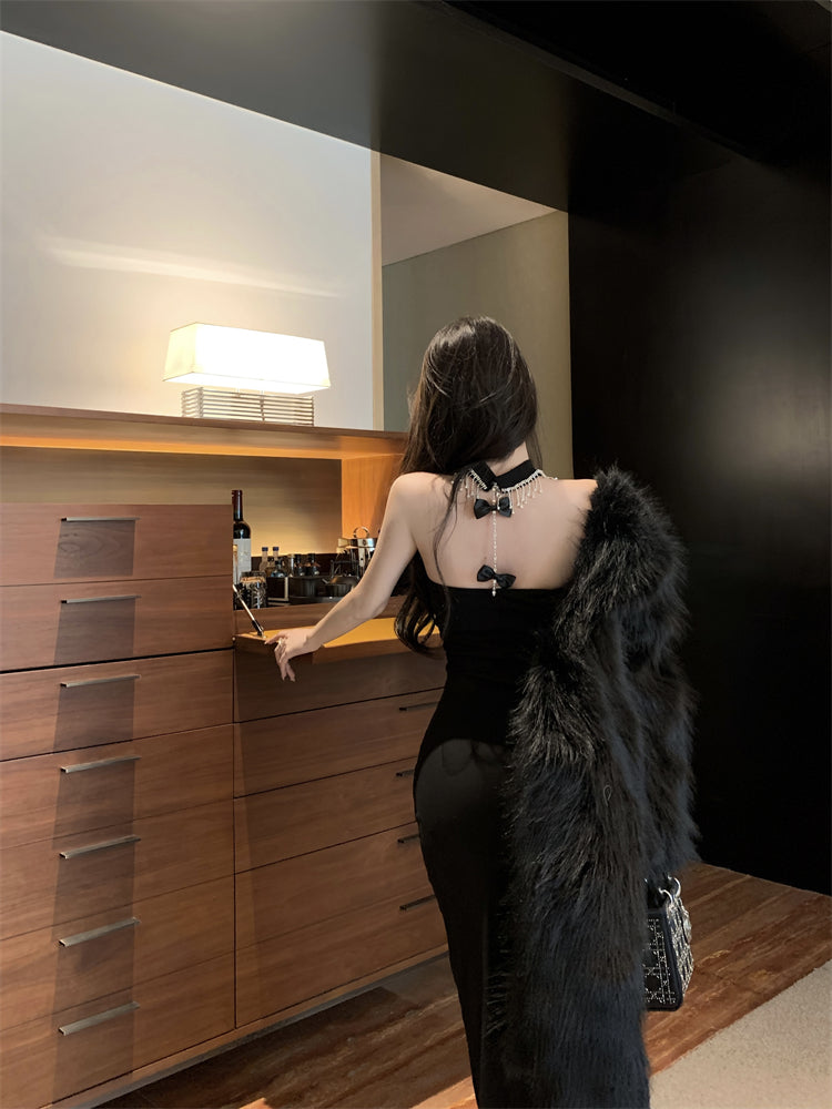 【dress】リボンホルターネックタイトワンピースG24436