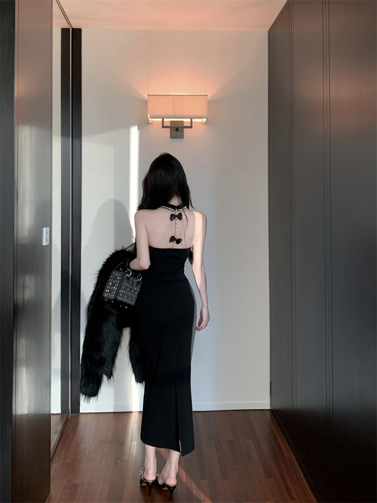 【dress】リボンホルターネックタイトワンピースG24436