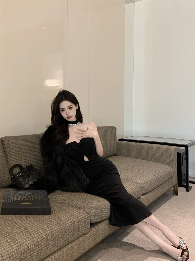 【dress】リボンホルターネックタイトワンピースG24436