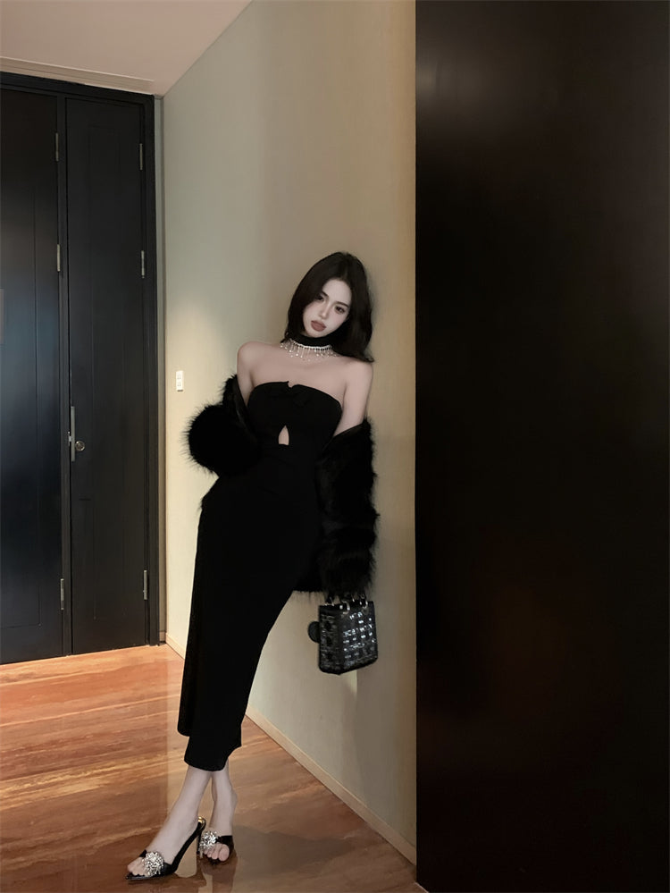 【dress】リボンホルターネックタイトワンピースG24436