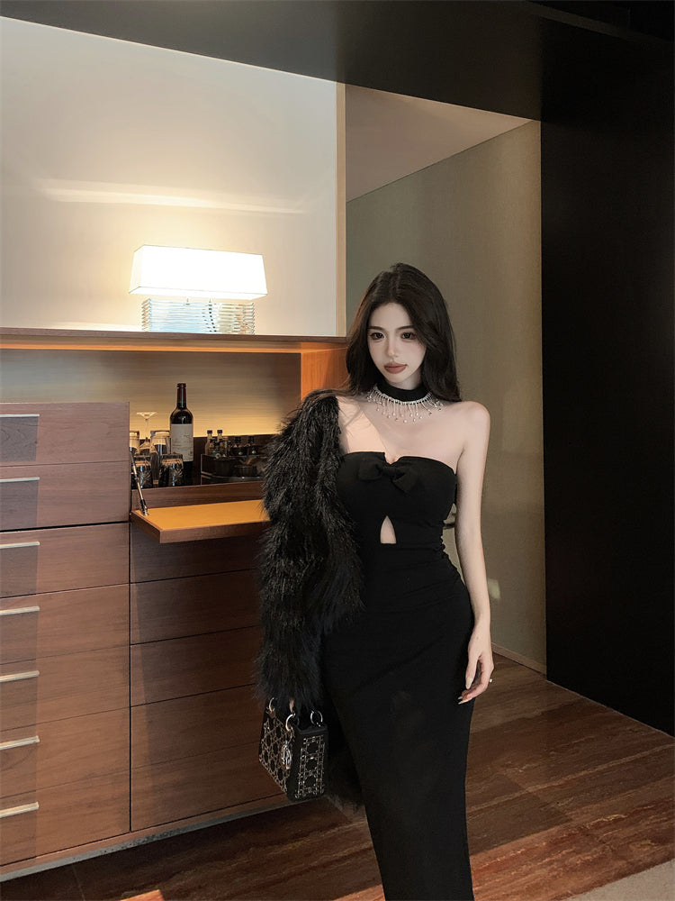 【dress】リボンホルターネックタイトワンピースG24436