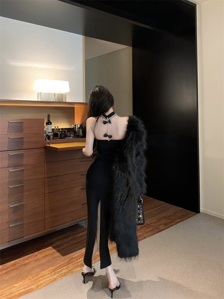 【dress】リボンホルターネックタイトワンピースG24436