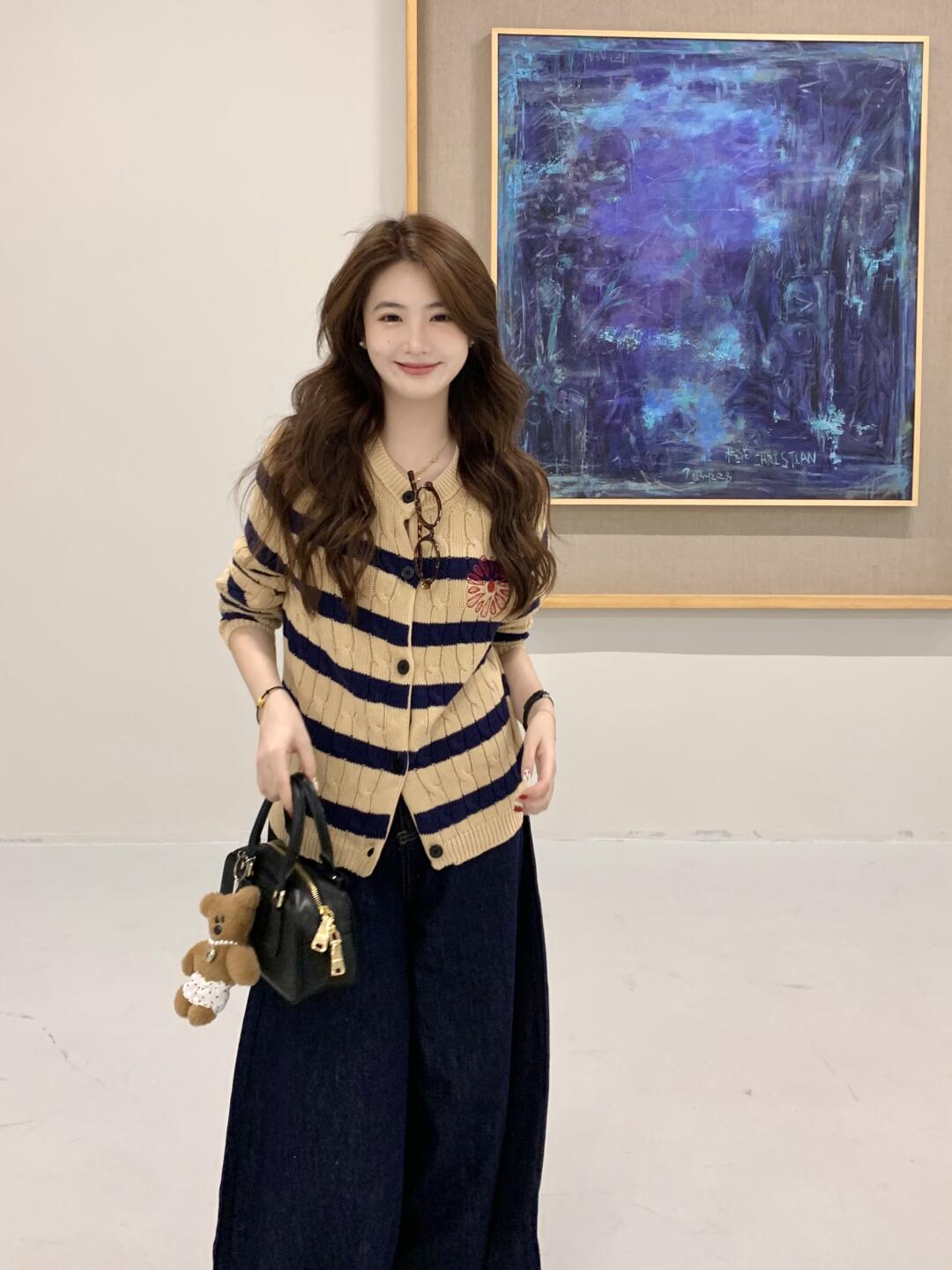 【outer】ストライプ柄ニットカーディガンG24442