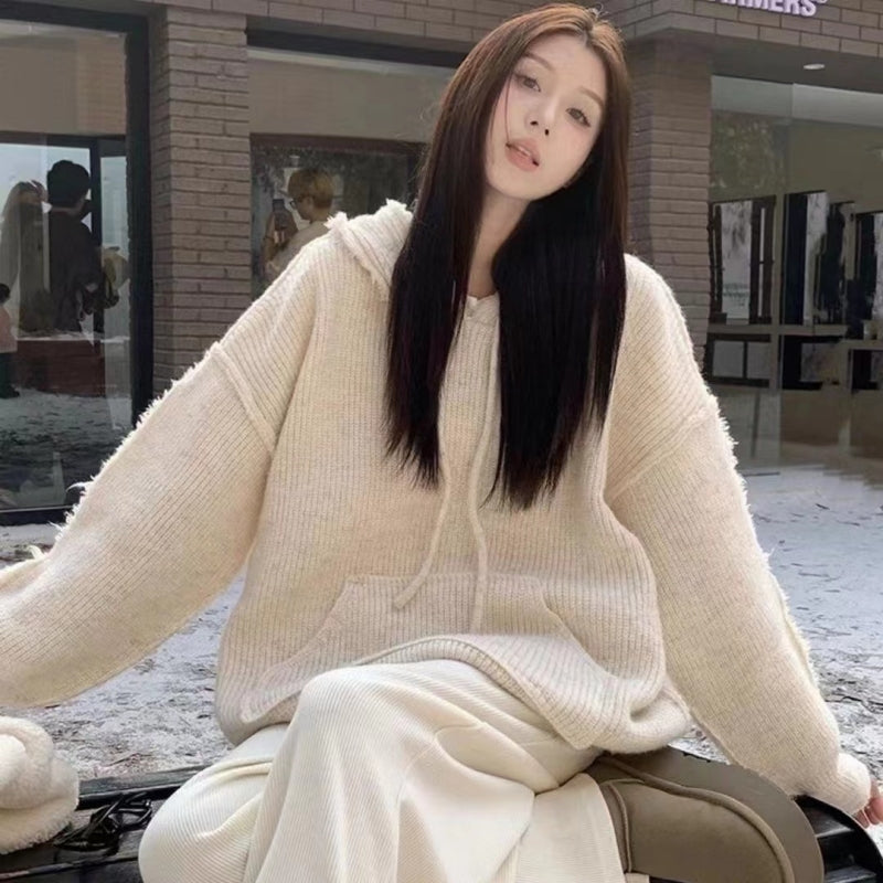 【tops】フード付き厚手ニットセーターG24446