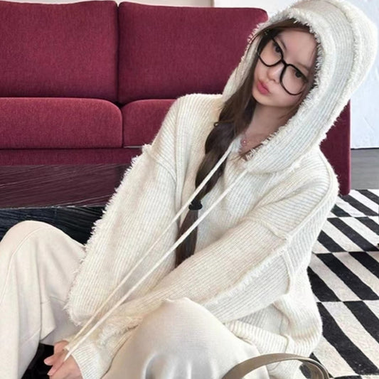 【tops】フード付き厚手ニットセーターG24446