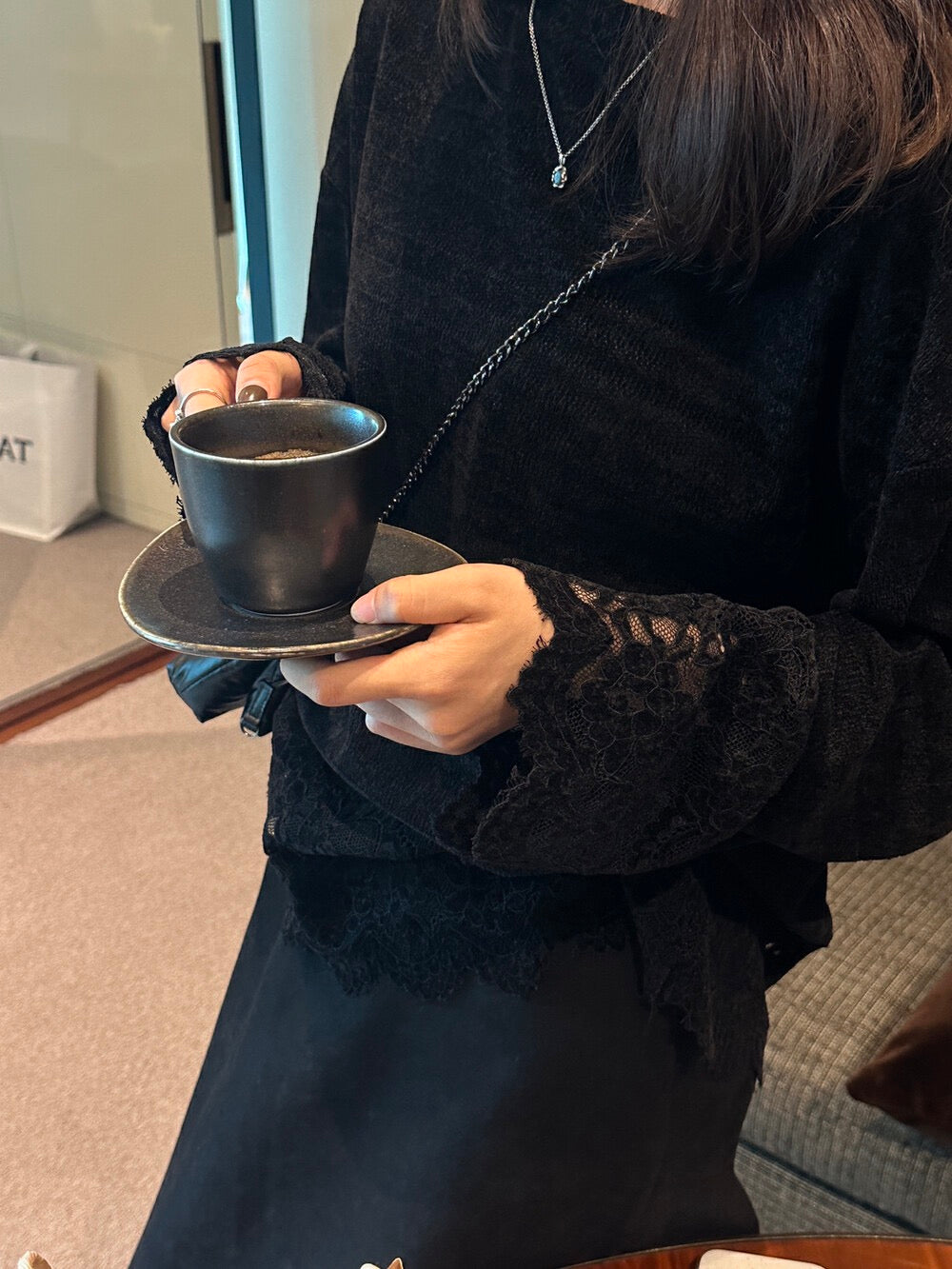 【tops】レース切り替え長袖TシャツG24448