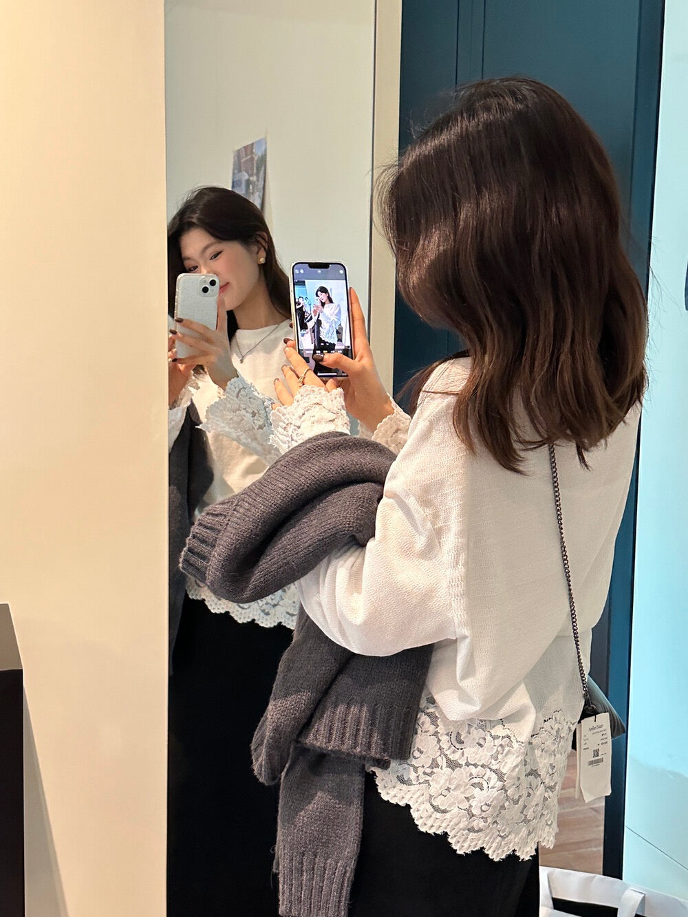 【tops】レース切り替え長袖TシャツG24448