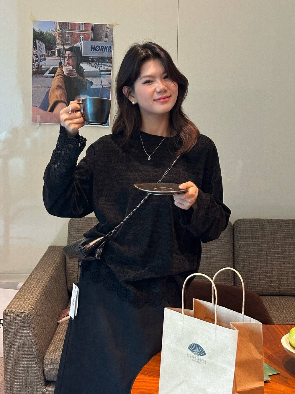 【tops】レース切り替え長袖TシャツG24448