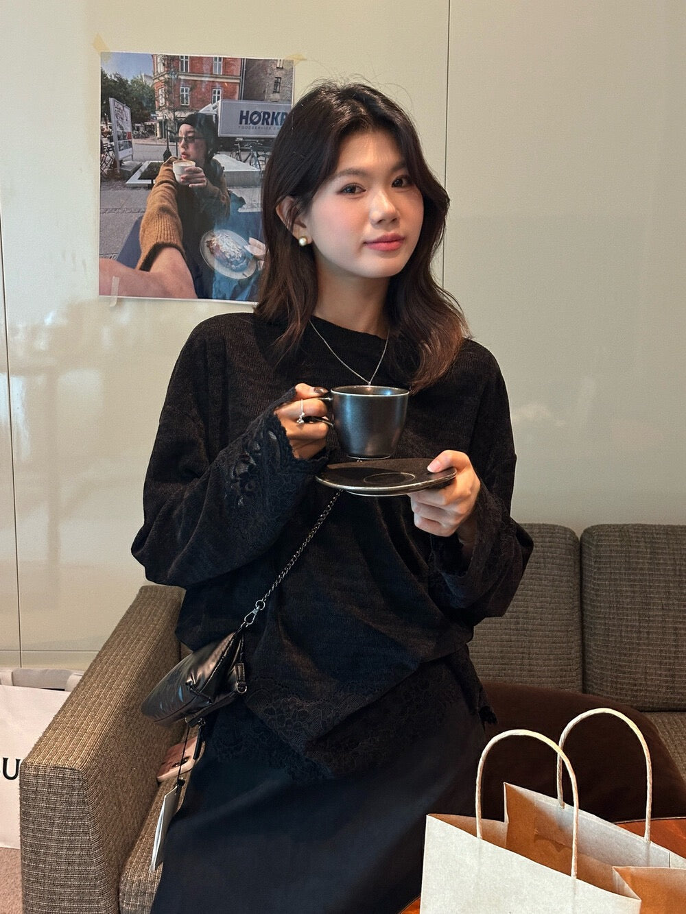 【tops】レース切り替え長袖TシャツG24448