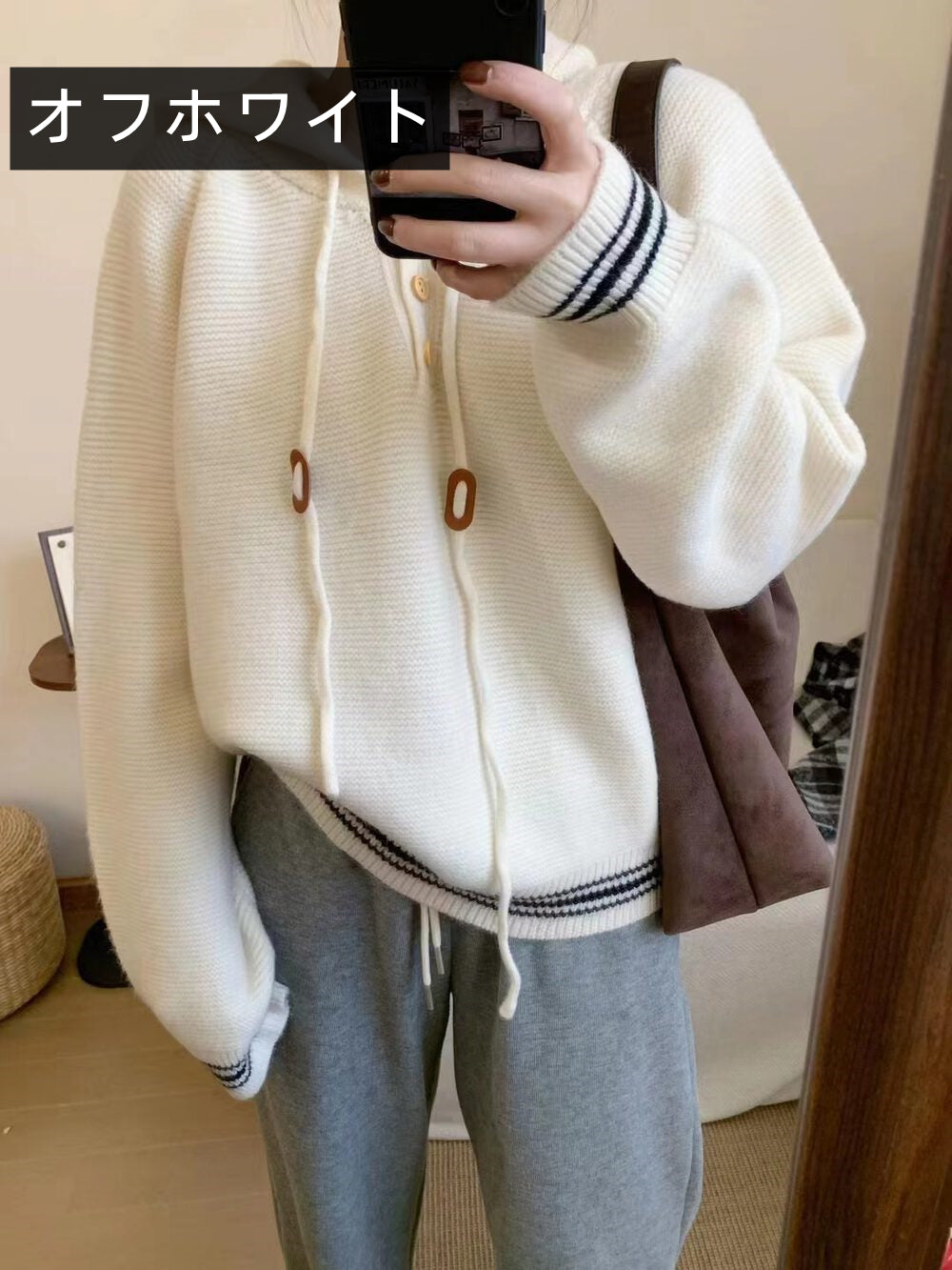 【tops】フード付き長袖ニットセーターG24450