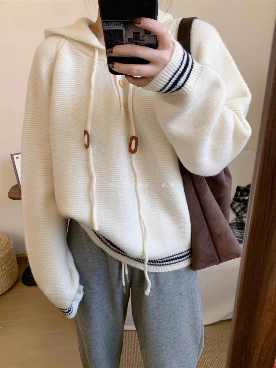 【tops】フード付き長袖ニットセーターG24450