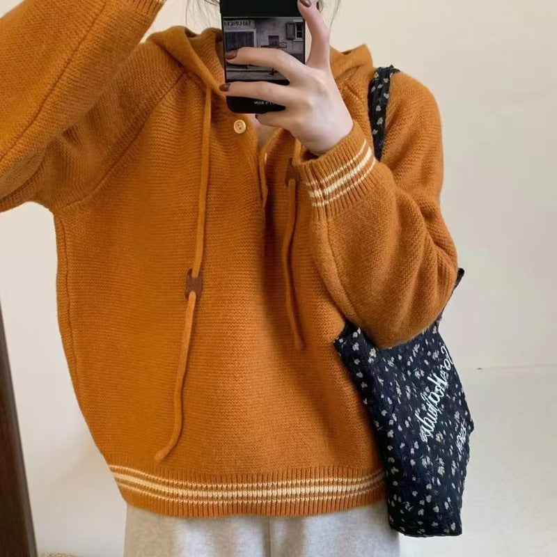 【tops】フード付き長袖ニットセーターG24450