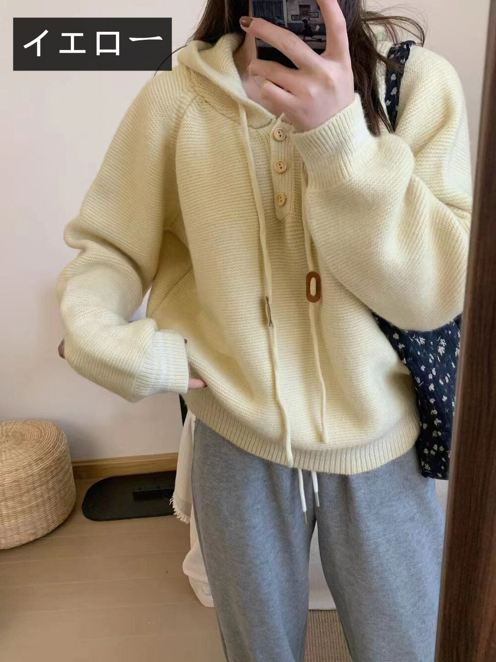 【tops】フード付き長袖ニットセーターG24450