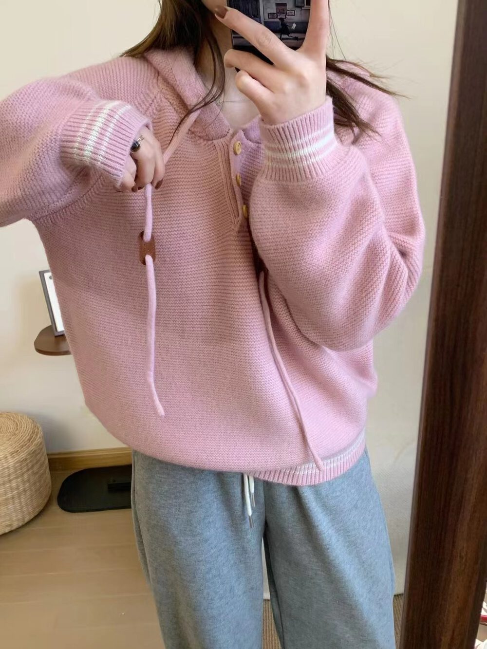 【tops】フード付き長袖ニットセーターG24450