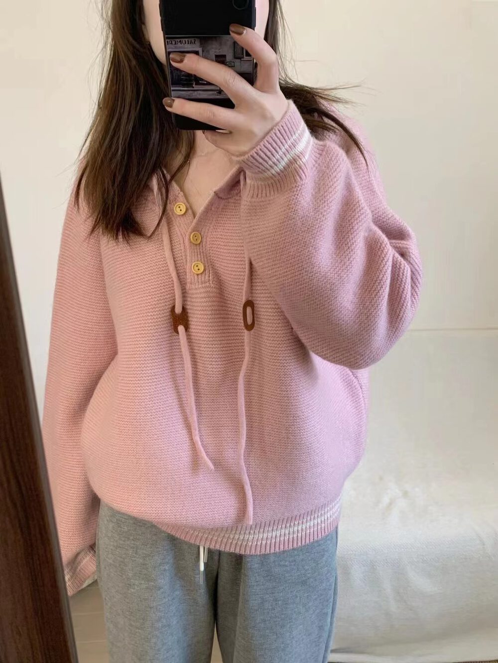 【tops】フード付き長袖ニットセーターG24450