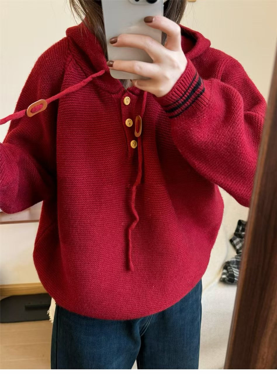 【tops】フード付き長袖ニットセーターG24450