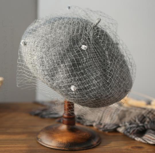 【小物】4色メッシュキラキラベレー帽子F8416