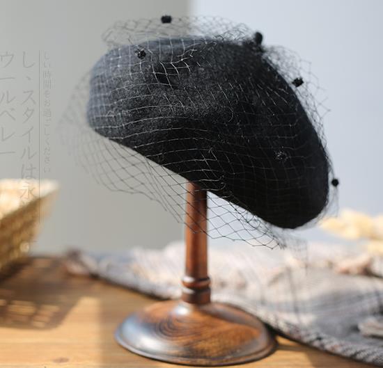 【小物】4色メッシュキラキラベレー帽子F8416