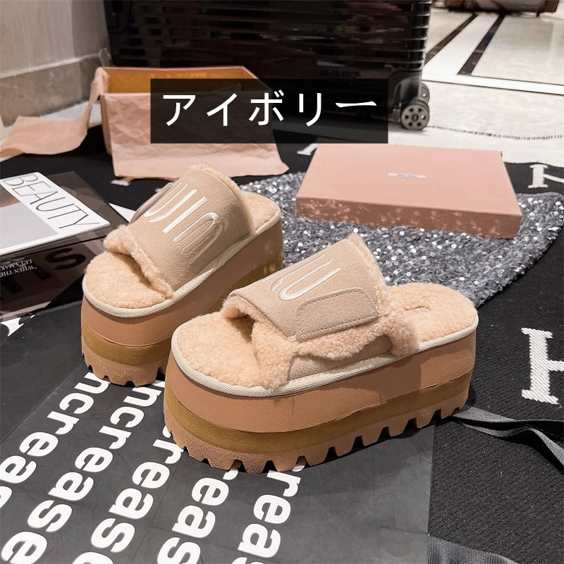 【shoes】3色 厚底ファースリッパG24457