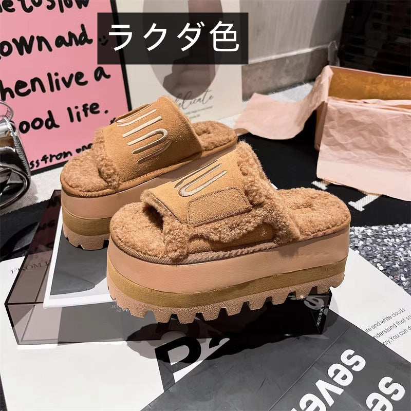 【shoes】3色 厚底ファースリッパG24457