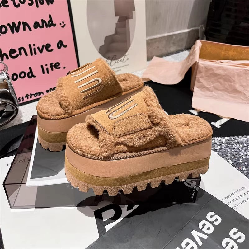 【shoes】3色 厚底ファースリッパG24457