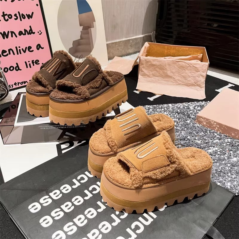 【shoes】3色 厚底ファースリッパG24457