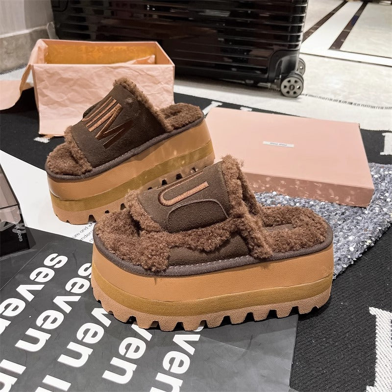 【shoes】3色 厚底ファースリッパG24457