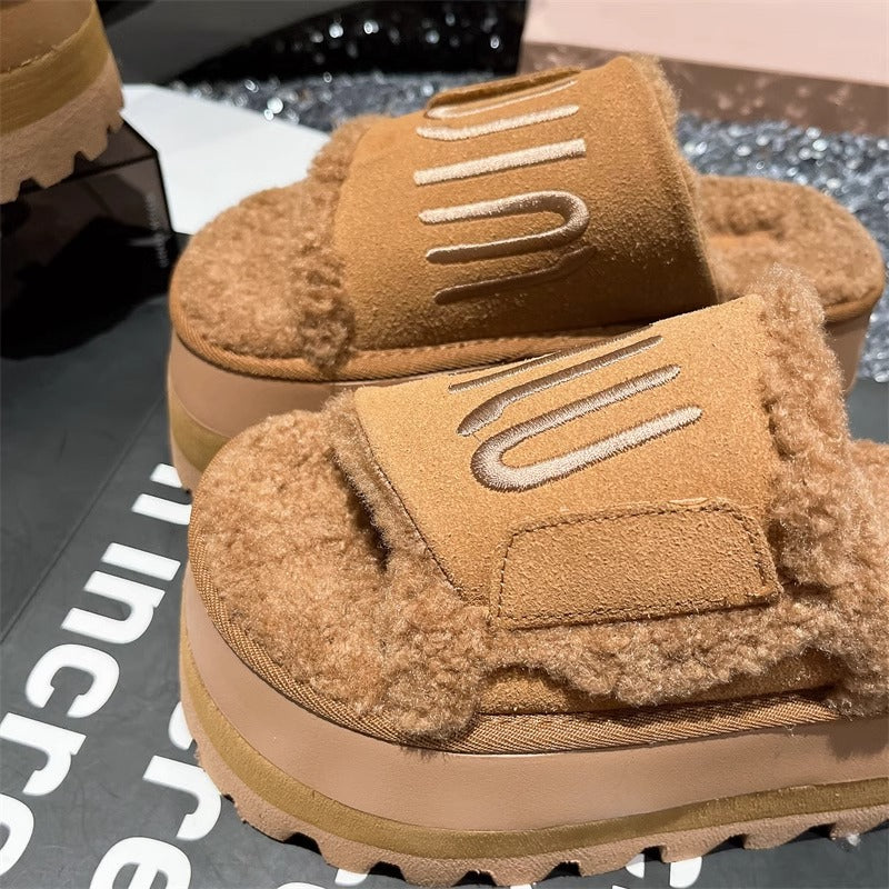 【shoes】3色 厚底ファースリッパG24457