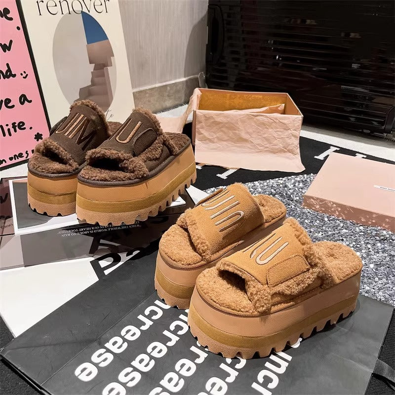 【shoes】3色 厚底ファースリッパG24457