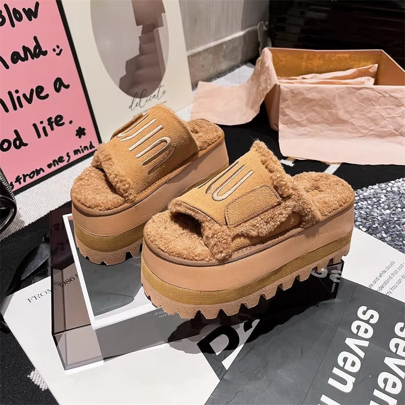 【shoes】3色 厚底ファースリッパG24457