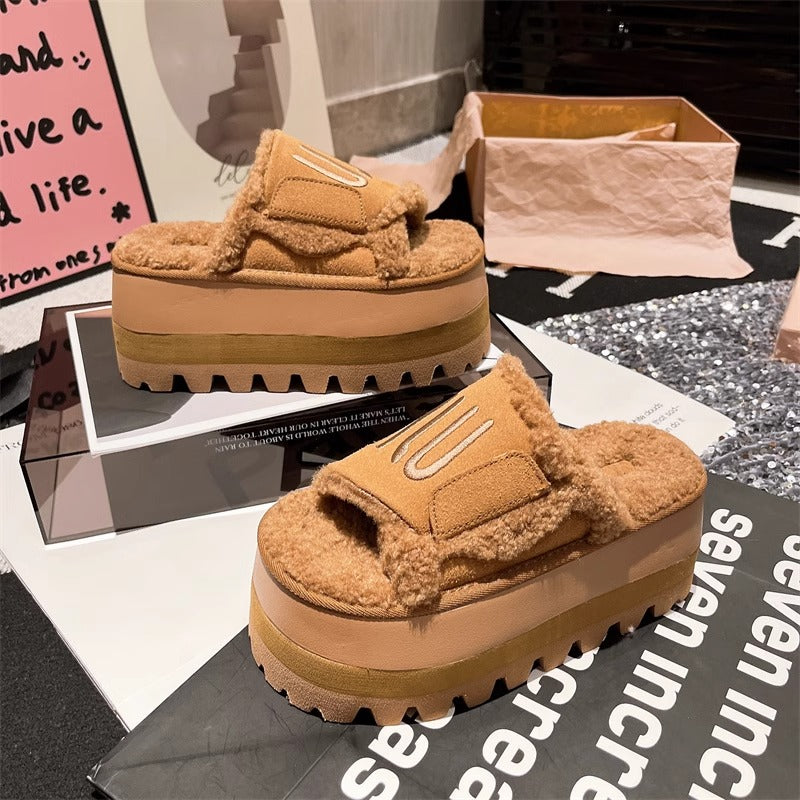 【shoes】3色 厚底ファースリッパG24457