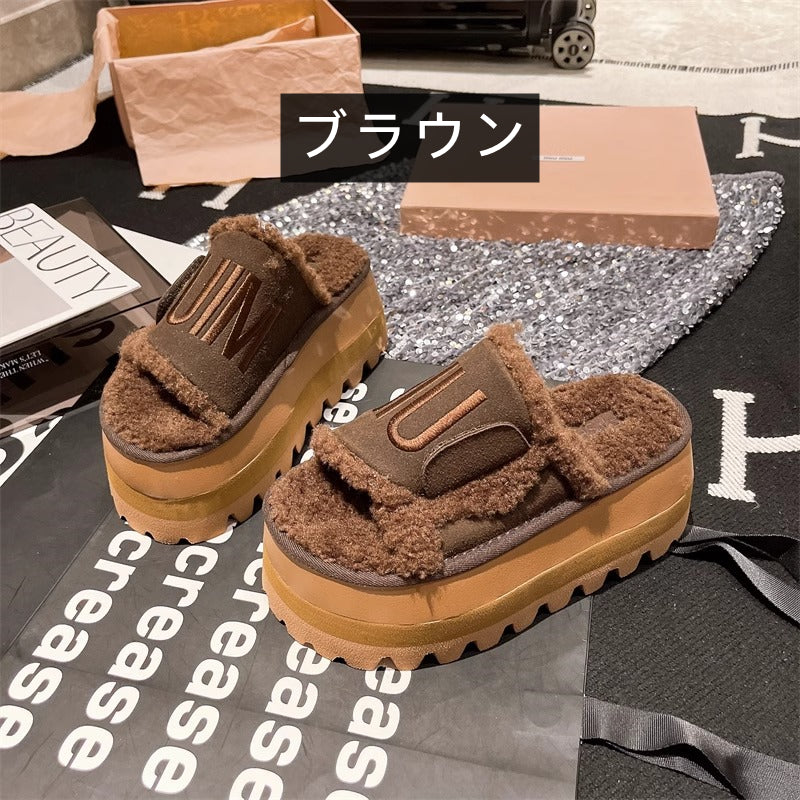 【shoes】3色 厚底ファースリッパG24457
