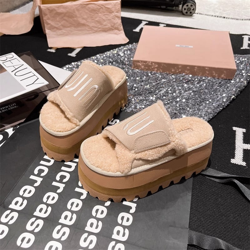 【shoes】3色 厚底ファースリッパG24457