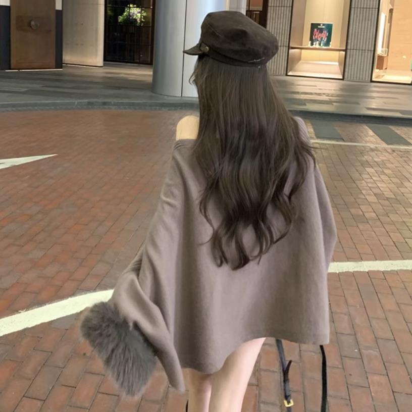 【tops】ファー長袖ニットセーターF8421