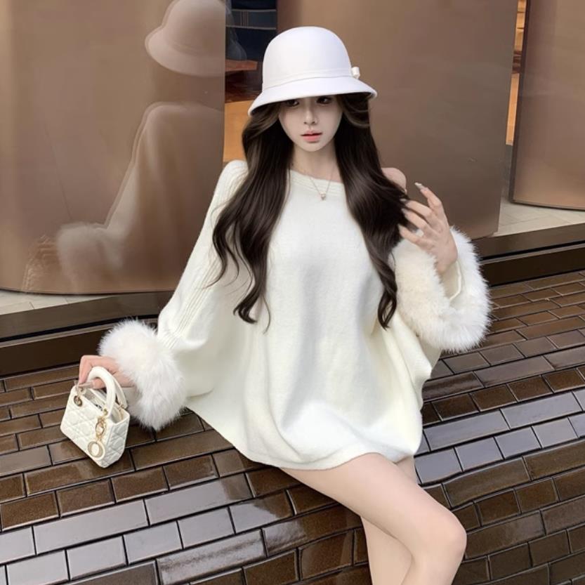 【tops】ファー長袖ニットセーターF8421