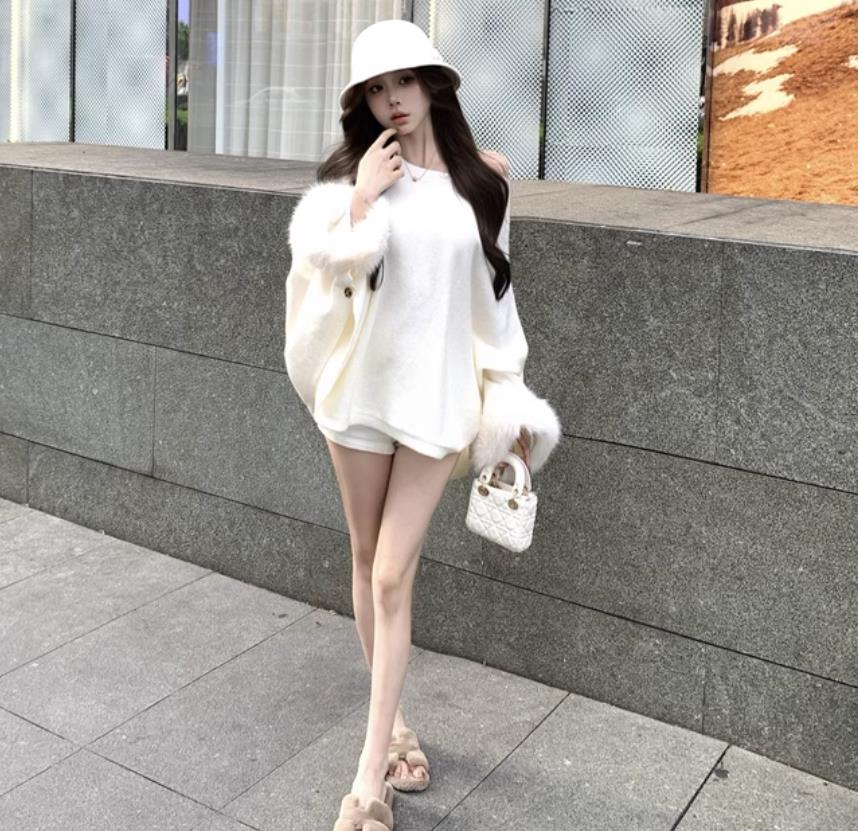 【tops】ファー長袖ニットセーターF8421